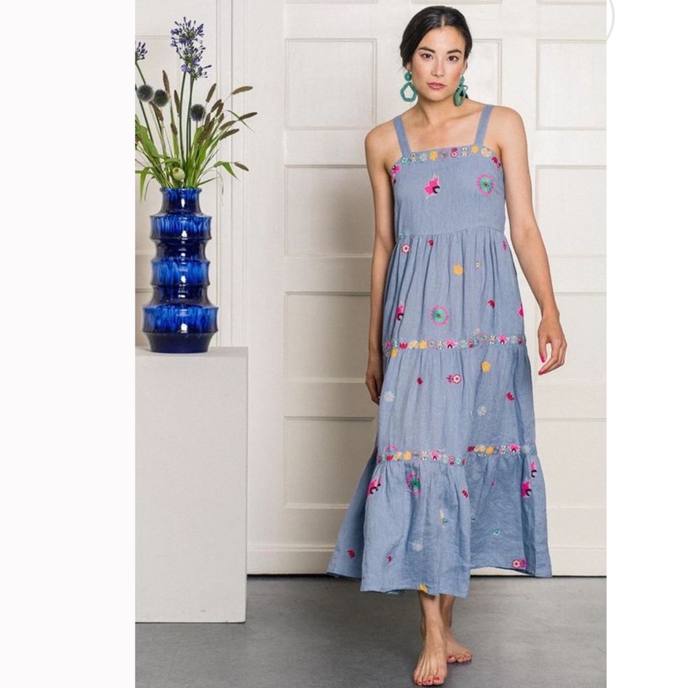 Nimo With Love Cornflower Denim Tiered Midi Dress